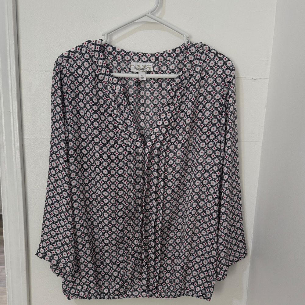 Dressbarn Black and Pink Geometric Blouse